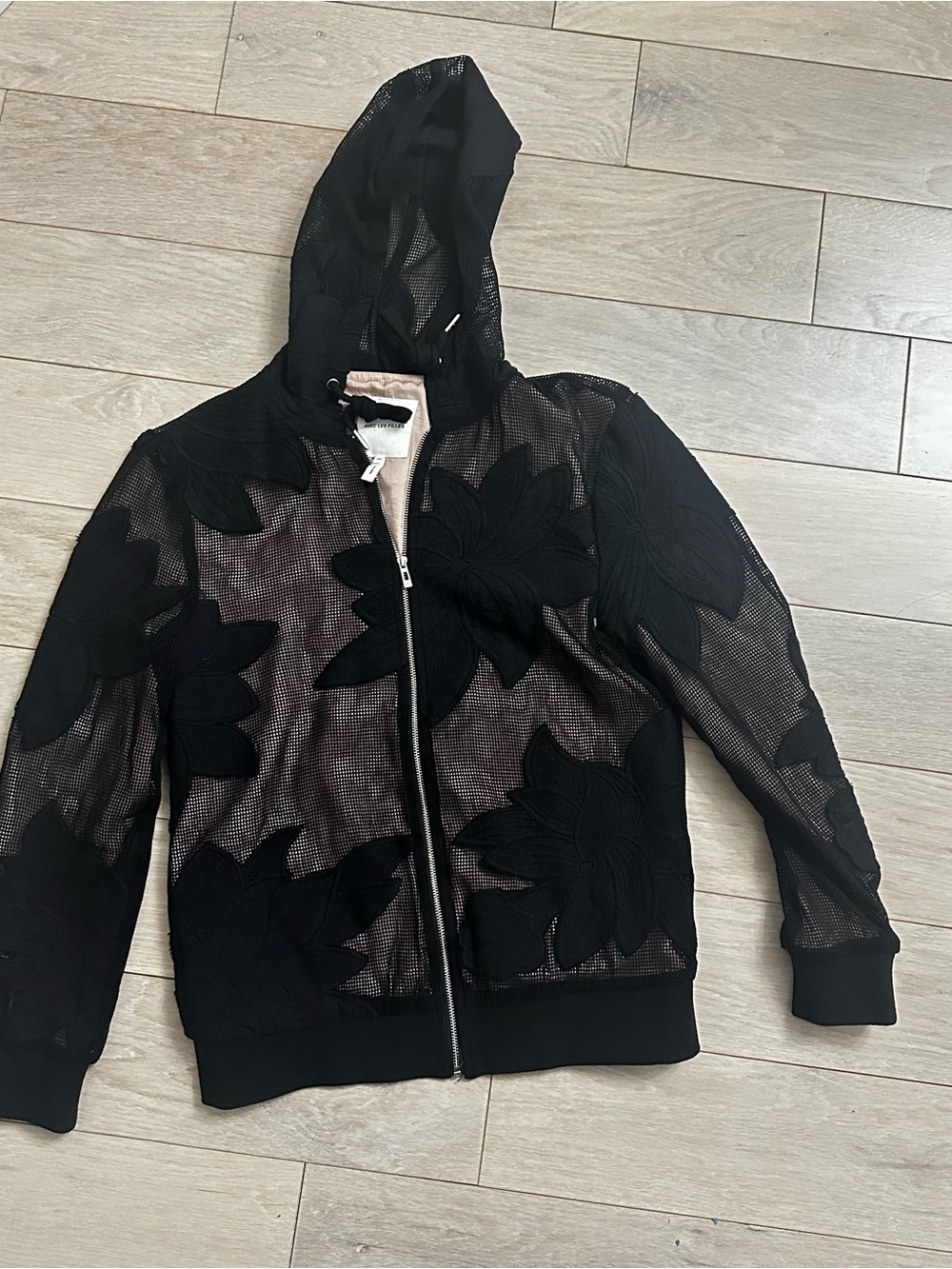 Avec Les Filles Black Mesh Floral Zip Windbreaker